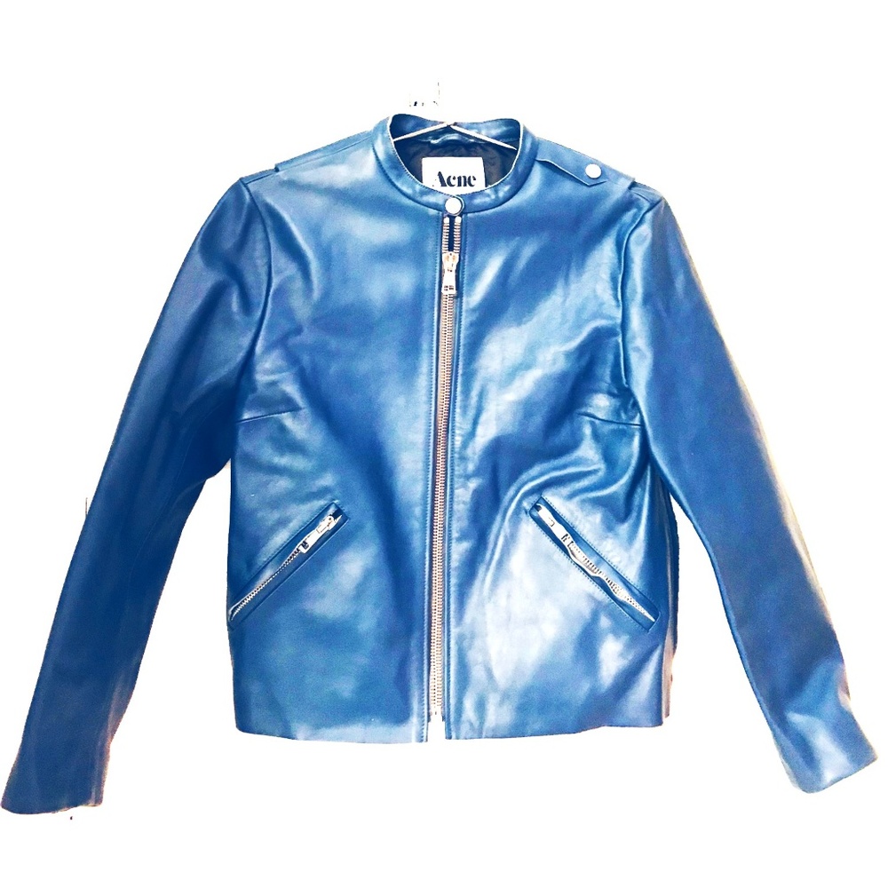 Acne blue leather jacket